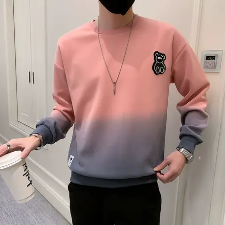 秋季男士渐变卫衣宽松套头长袖潮流学生潮牌休闲圆领运动外套上衣商品大图