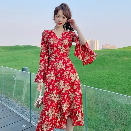 法式复古碎花裙2024夏季新款修身显瘦连衣裙女气质小礼服平时可穿商品大图