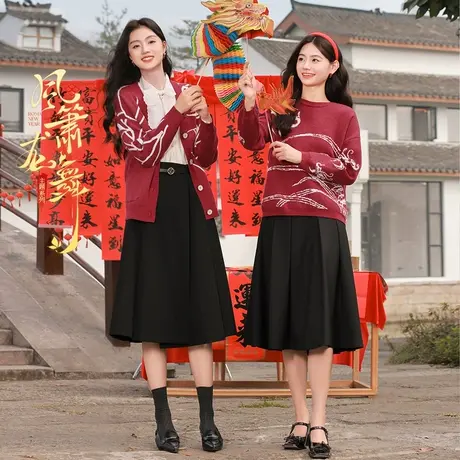 【新年搭配】【新年战袍】香影大红色龙年毛衣女秋冬本命年圆领商品大图