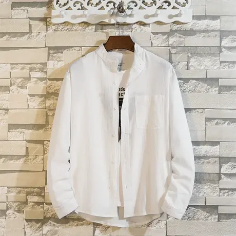 男士亚麻长袖衬衫麻布男装日系休闲宽松棉麻料衬衣春夏装外穿寸衫图片