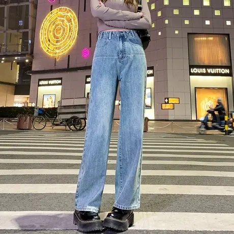 唐狮24春季新款牛仔裤女高腰显瘦阔腿裤复古时尚潮流百搭设计感图片