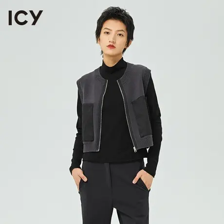 icy女装设计春秋新款打底外穿显瘦黑色半高领长袖棉弹T恤女图片