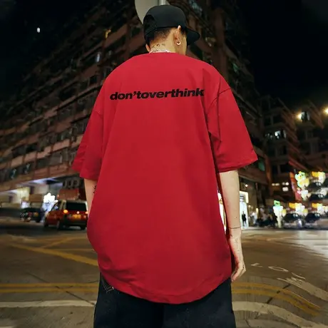 Nuthink宽松潮流字母短袖T恤男潮牌加肥加大春季国潮大码半袖上衣商品大图