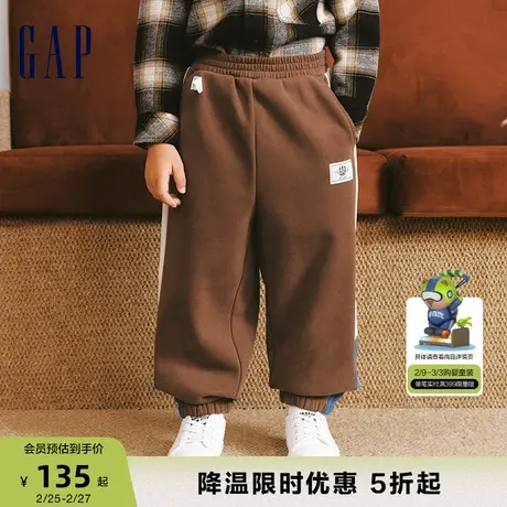 Gap男幼童冬季洋气撞色加绒保暖宽松卫裤儿童装针织运动裤837010商品大图