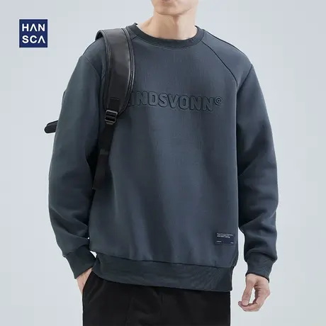 hansca无帽重磅卫衣男潮牌圆领套头春季新款美式宽松休闲运动长袖商品大图