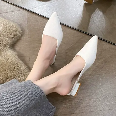 高级感时尚包头拖鞋女春夏2024新款外穿网红ins穆勒粗跟平底凉拖商品大图