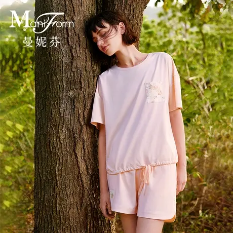 曼妮芬圆领短袖短裤可外穿家居服套装女夏季舒适棉质睡衣20310848图片