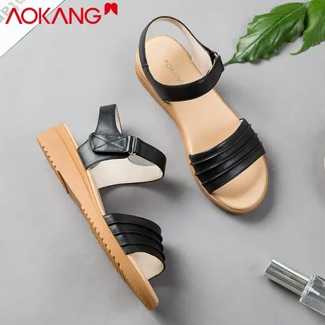 奥康凉鞋女2021夏季休闲防滑真皮中老年妈妈皮凉鞋女士魔术贴牛皮商品大图