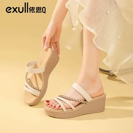 依思q坡跟妈妈凉拖鞋女士外穿2023夏季新款高跟鞋防水厚底小个子图片