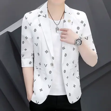 薄款七分袖西服男士春夏季韩版潮流时尚设计感ins中袖帅气小西装商品大图