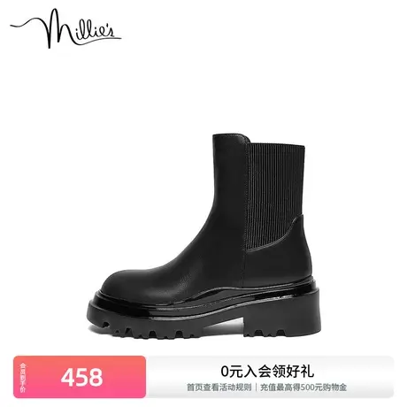 millie's妙丽冬新款牛皮时尚厚底切尔西百褶女短靴67102DD2商品大图