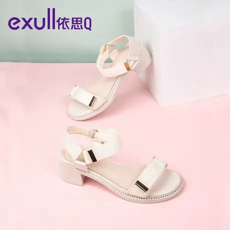 依思q一字式扣带时装凉鞋女外穿夏季新款仙女风粗跟高跟鞋子图片