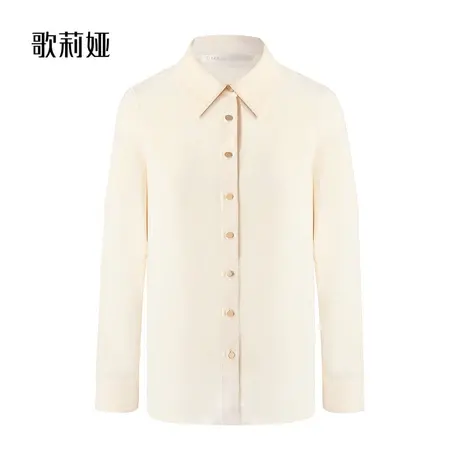 歌莉娅冬季新品米白色直筒型气质纯色长袖衬衣上衣1BDG3E020图片