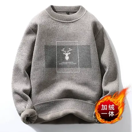 雪尼尔毛衣男士宽松秋冬季潮流保暖上衣服一体加绒加厚针织打底衫商品大图