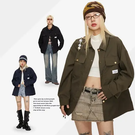 秋季休闲外套女2023年新款宽松oversize潮牌夹克美式复古ins上衣商品大图