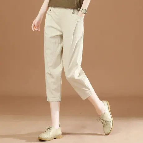 韩潮袭人松紧腰宽松休闲七分裤子女夏季薄款2023百搭显瘦哈伦裤子图片