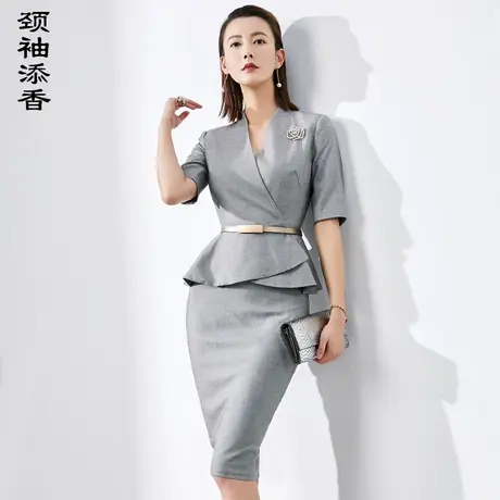 颈袖添香2023新款大牌气质OL时尚荷叶边正装职业装套裙套装商品大图