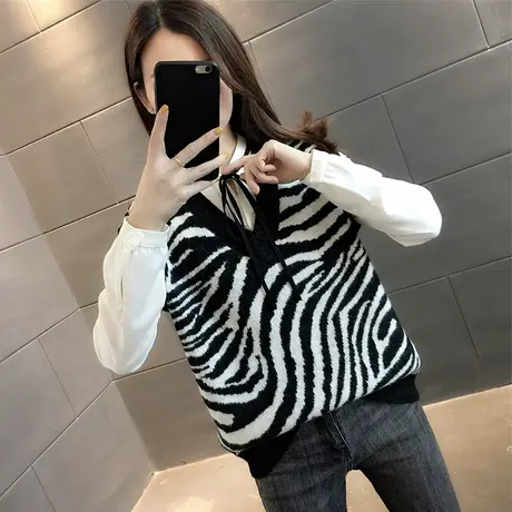 2023秋装新款气质外搭针织背心马甲女士韩版宽松时尚毛衣马夹上衣商品大图