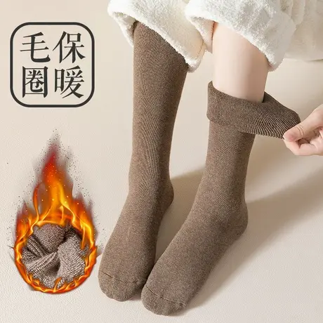 加绒加厚款保暖毛圈袜子女秋冬季中长筒袜鞋女土纯棉小腿高腰长简商品大图