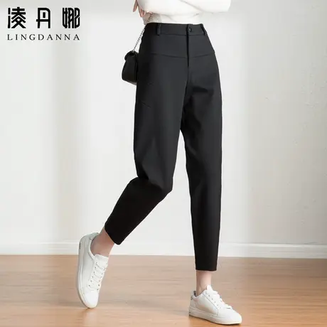 加绒哈伦裤女大码2023新款秋冬九分裤休闲萝卜裤冬季女裤黑色裤子商品大图