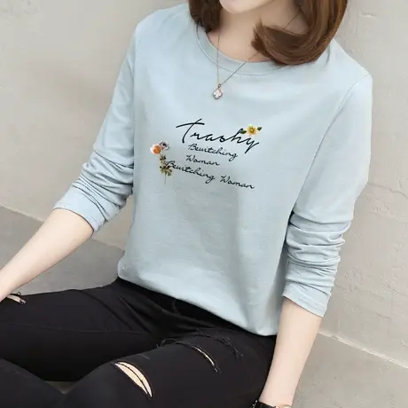 长袖t恤宽松字母印花女装外穿早秋衣内搭打底2022年新款纯棉上衣商品大图