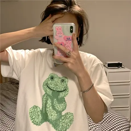 原创设计2023夏装新款卡通可爱纯棉圆领宽松百搭短袖T恤女ins上衣图片
