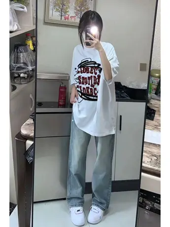 纯棉设计感短袖t恤女夏季新款小众国潮牌ins宽松半袖港风chic上衣商品大图