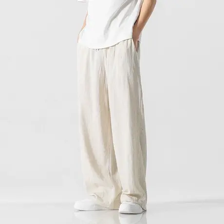 中国风轻薄透气亚麻男裤子夏季麻料宽松直筒裤棉麻休闲裤阔腿长裤商品大图