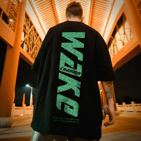 嘻哈国潮衣服短袖男潮牌潮流加肥加大t恤宽松五分袖情侣半袖男潮商品大图