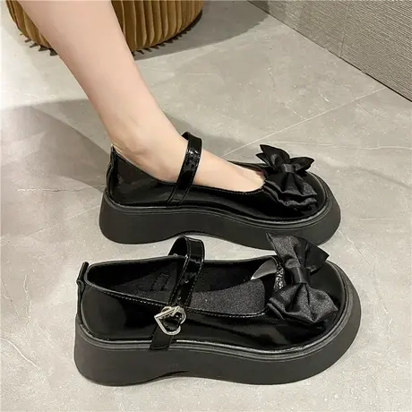 甜酷玛丽珍小皮鞋日系女jk厚底大头鞋2023夏季薄款蝴蝶结软妹单鞋商品大图