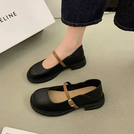 单鞋女粗跟2023年新款夏季ins超火爆款豆豆鞋玛丽珍复古浅口女鞋商品大图