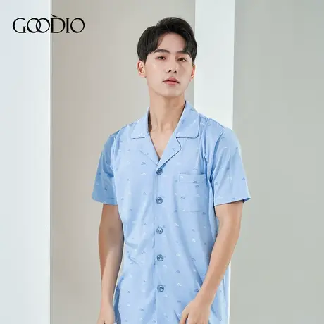 歌帝2023新专柜同款靠山系列男士开衫家居服套装夏季短袖长裤睡衣商品大图