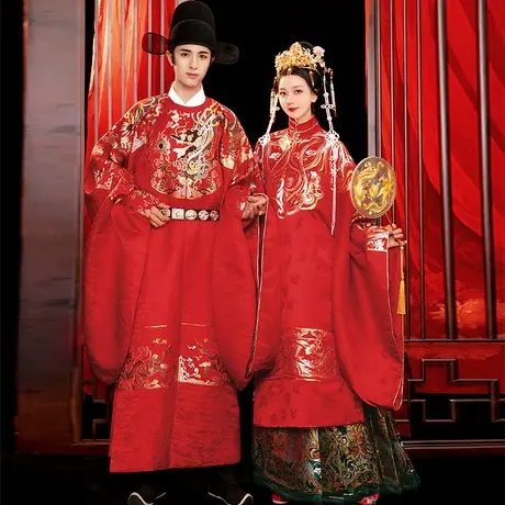 两同心丨如梦霓裳定制婚服套装明制龙纹金凤织金圆领袍长袄马面裙图片