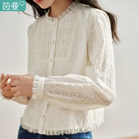 茵曼官方旗舰店法式天丝衬衣女2024年春季女装新款立领泡泡袖上衣图片