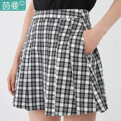 茵曼旗舰店裙子2023年新款半身裙格子短裙春夏小个子高腰图片