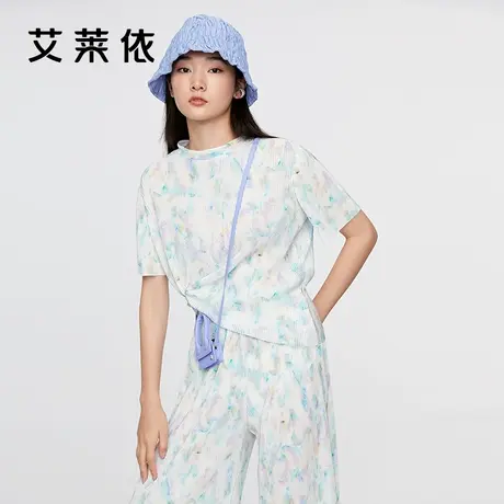艾莱依商场同款上衣设计感小众印花短袖时髦时尚洋气内搭打底衫女商品大图