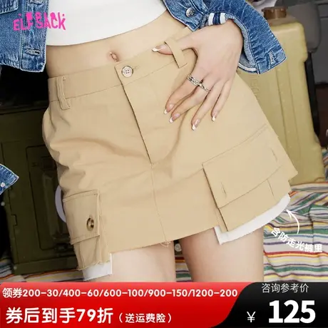 妖精的口袋卡其色工装短裙半身裙女2023春秋新款显瘦超短裙小个子图片