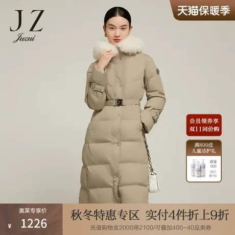 JZ玖姿连帽加厚羽绒服2022冬季新款保暖白鸭绒休闲外套商品大图