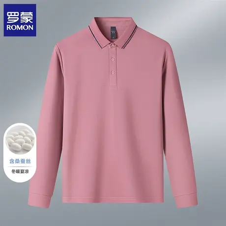 【含桑蚕丝】罗蒙男士商务polo衫长袖时尚舒适翻领百搭t恤男商品大图