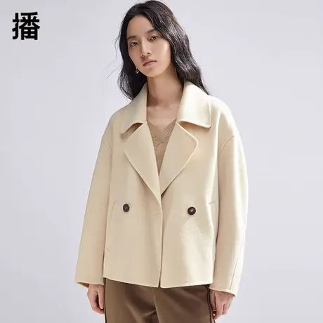 播100%羊毛翻领毛呢外套女商场同款冬季宽松短款呢上衣BDQ9AD1980商品大图