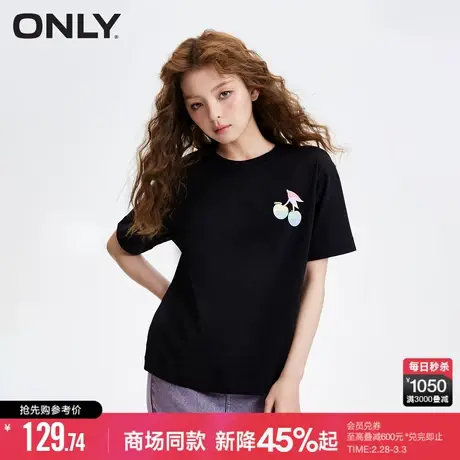 ONLY2024春季新款休闲立体撞色胶印螺纹领口宽松圆领短袖T恤女商品大图