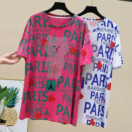 重工字母闺蜜装新品字母t恤韩版圆领卡通印花短袖体恤衫ins潮商品大图