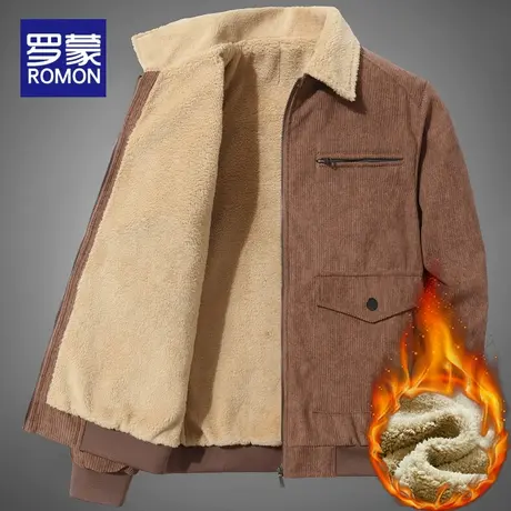 罗蒙羊羔绒外套男秋冬季新款保暖棉衣加绒加厚棉服毛领飞行员夹克图片