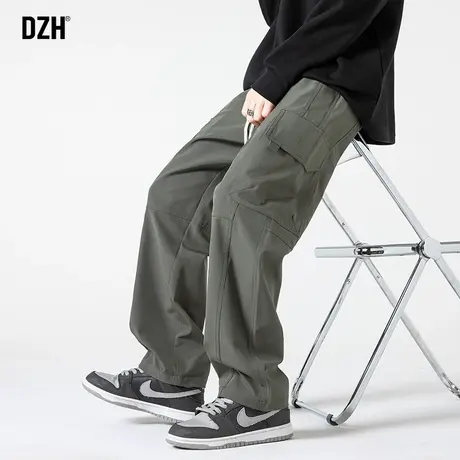 男生军绿色工装裤男直筒宽秋季裤子2023新款休闲阔腿直筒裤垂感裤商品大图