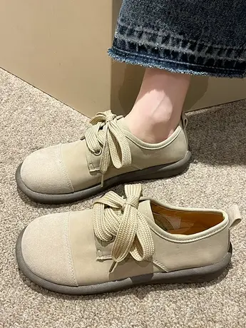 勃肯鞋女平底系带单鞋2023新款秋季复古森系乐福女鞋子休闲豆豆鞋商品大图