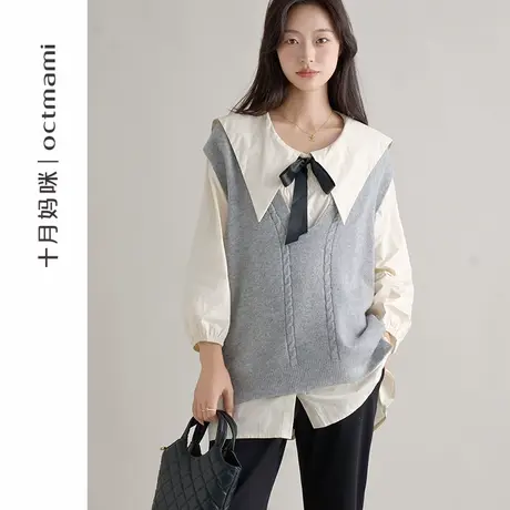 十月妈咪孕妇衬衫2025新款春季外穿海军领系带宽松遮肚上衣春装图片