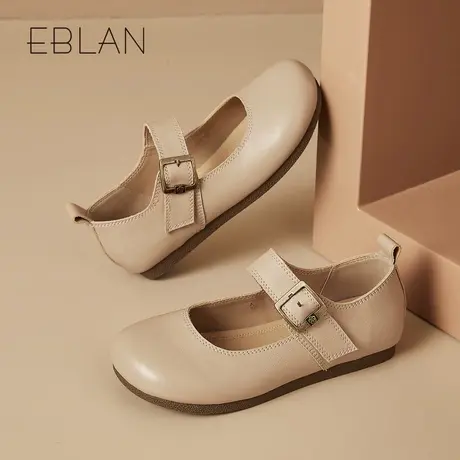 EBLAN/伊伴平底鞋女2025年春季新款舒适休闲鞋百搭浅口真皮单鞋图片