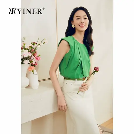 【博主同款】YINER音儿夏季高支亲肤棉衬衫法式收褶上衣商品大图
