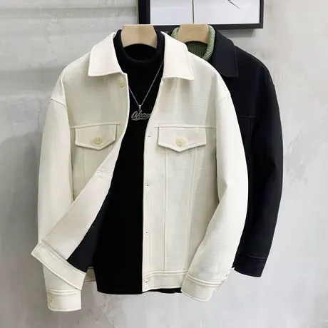 肌理感轻奢男士翻领夹克2023春秋季潮流微阔小香风轻熟休闲外套男商品大图