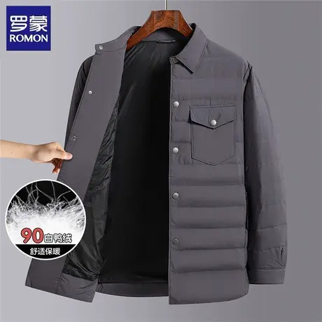 罗蒙白鸭绒翻领男士羽绒服冬季商务休闲蓄热保暖防风上衣外套商品大图